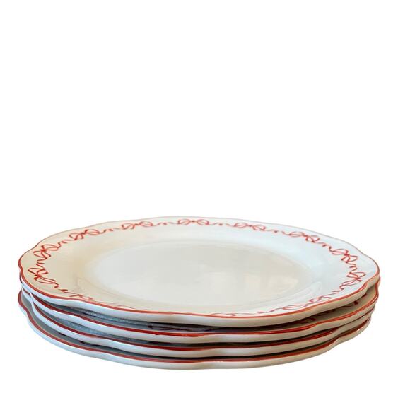 Red Bow Border Ceramic Dinner Plates 10.5in Set of 4 Eaton Fine Dining New - Picture 8 of 16